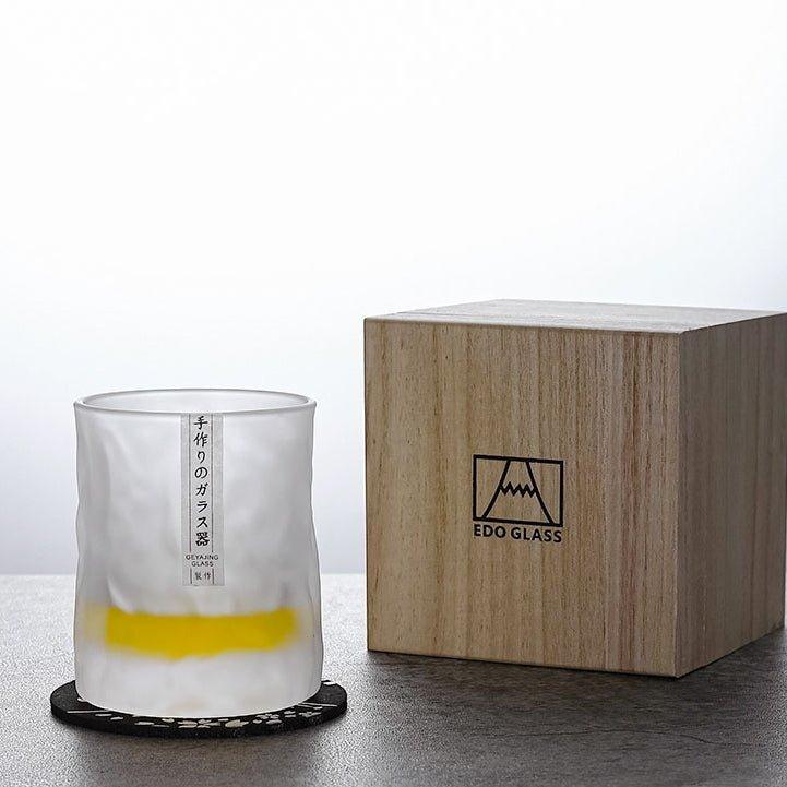 Rocks Glass with Geometric Faceted Cuts for Bourbon Scotch & Cognac | Textured Crystal Tumbler Set with Wood Box & Coaster for Home Bar | Ol
