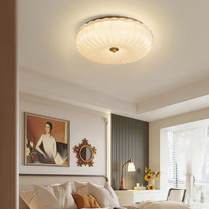 Flush Mount LED Ceiling Light with Textured Glass Shade for Dining Room & Bedroom – Round Halo Design, 8 to 20 Inch Diameter Options, Warm