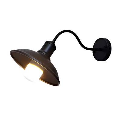 Iron Sconce Fixture with Curved Arm for Patio Garage Barn Entry 9-11 in Shade Weatherproof IP65 LED 1400 Lumen Neutral White Metal Housing