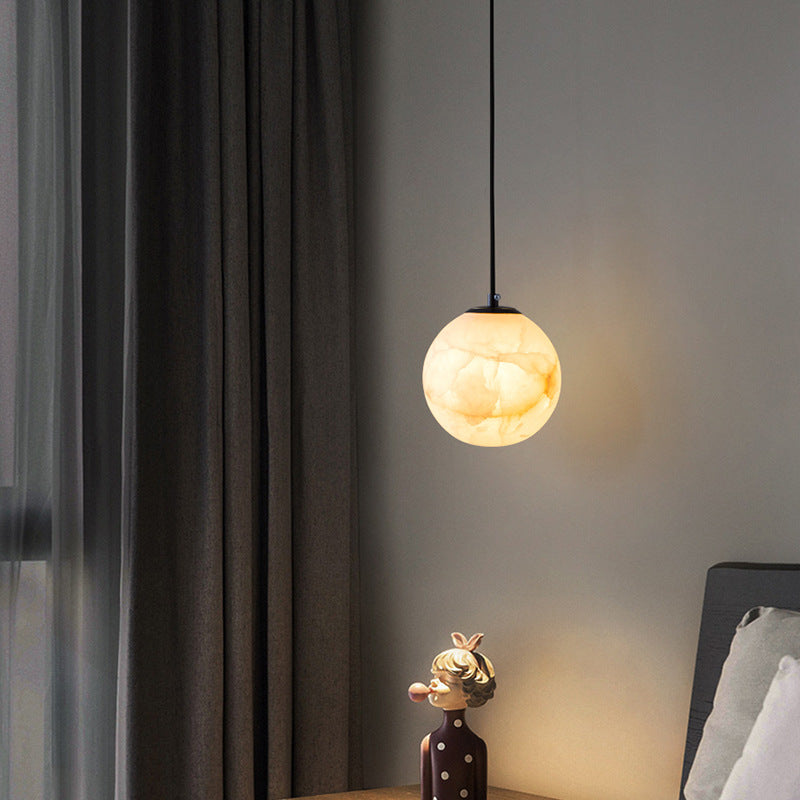 Suspension lumineuse globe en pierre, cordon réglable de 10 à 15 cm, luminaire minimaliste moderne pour chambre, salle à manger, cuisine, salon et entrée