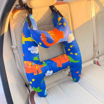 Kids Road Trip Sleep Cushion Beige 26 x 20 Inch Soft Cotton Blend with Adjustable Straps for Car Seat Headrest Support Children Toddler Long