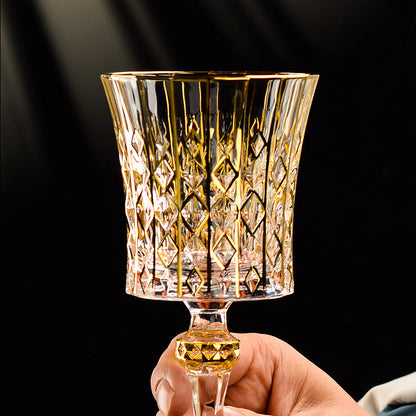 Embossed Gold Accent Wine Glass & Decanter Set with Carrying Case for Elegant Entertaining