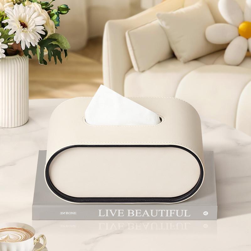 Faux Leather Tissue Dispenser Oval 9 × 5 × 4 Inches Desktop Organizer Napkin Caddy Home Office Bedroom Bathroom Tabletop Storage Accessories