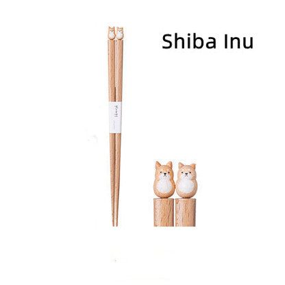 Animal-Themed Training Chopsticks for Kids Wooden Easy-Grip Learning Utensils for Toddlers Small Hands Mealtime Practice Shiba Inu Bunny Bea