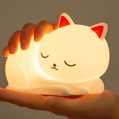 Silicone Cat Night Light with Touch Control & 7 Color Modes – Rechargeable LED Bedside Lamp for Kids & Nursery