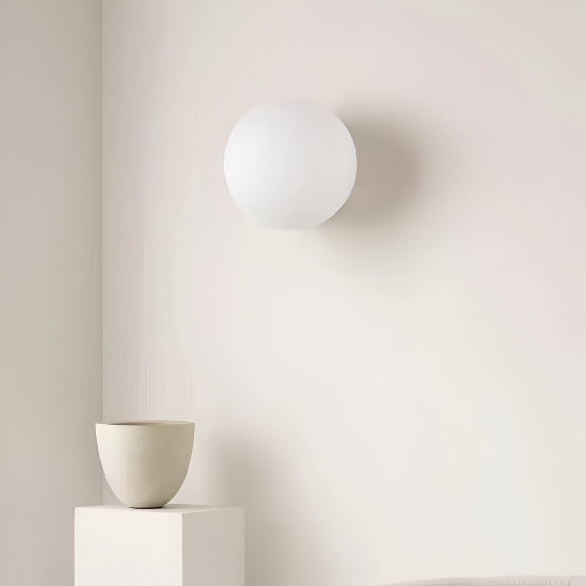 Spherical Glass Wall Sconce with Diffused Glow White Finish 3000K LED Compatible Bedside Hallway Fixture Contemporary Iron Mount for Bedroom