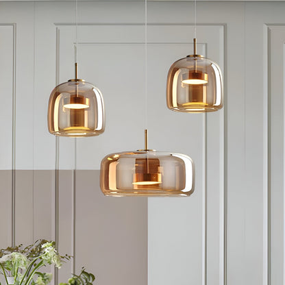 Triple Glass Dome Ceiling Light 15 in Adjustable Height for Kitchen Island Dining Room Modern Hanging Fixture Gray Smoked Finish