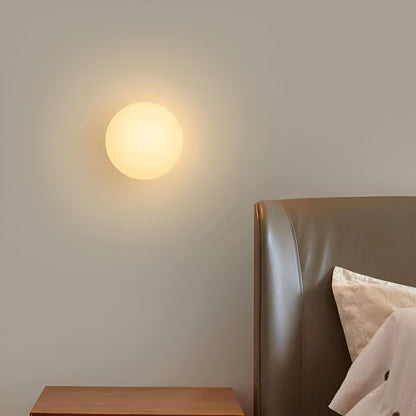 Spherical Glass Wall Sconce with Diffused Glow White Finish 3000K LED Compatible Bedside Hallway Fixture Contemporary Iron Mount for Bedroom