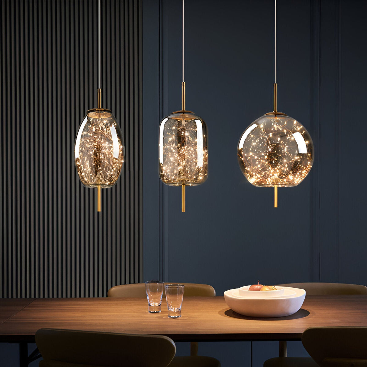 Glass Hanging Fixture with Adjustable Cord for Dining Table & Kitchen Island | Modern Suspended Light in Amber or Gray | Oval Sphere Capsule