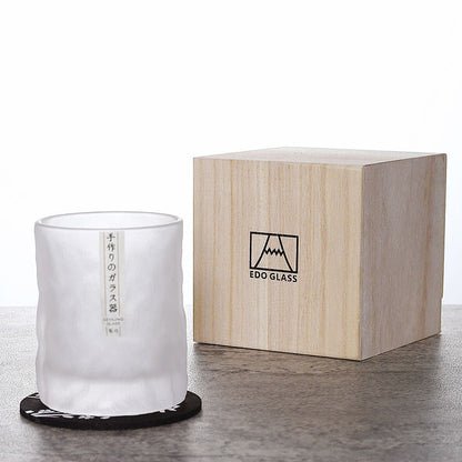 Rocks Glass with Geometric Faceted Cuts for Bourbon Scotch & Cognac | Textured Crystal Tumbler Set with Wood Box & Coaster for Home Bar | Ol