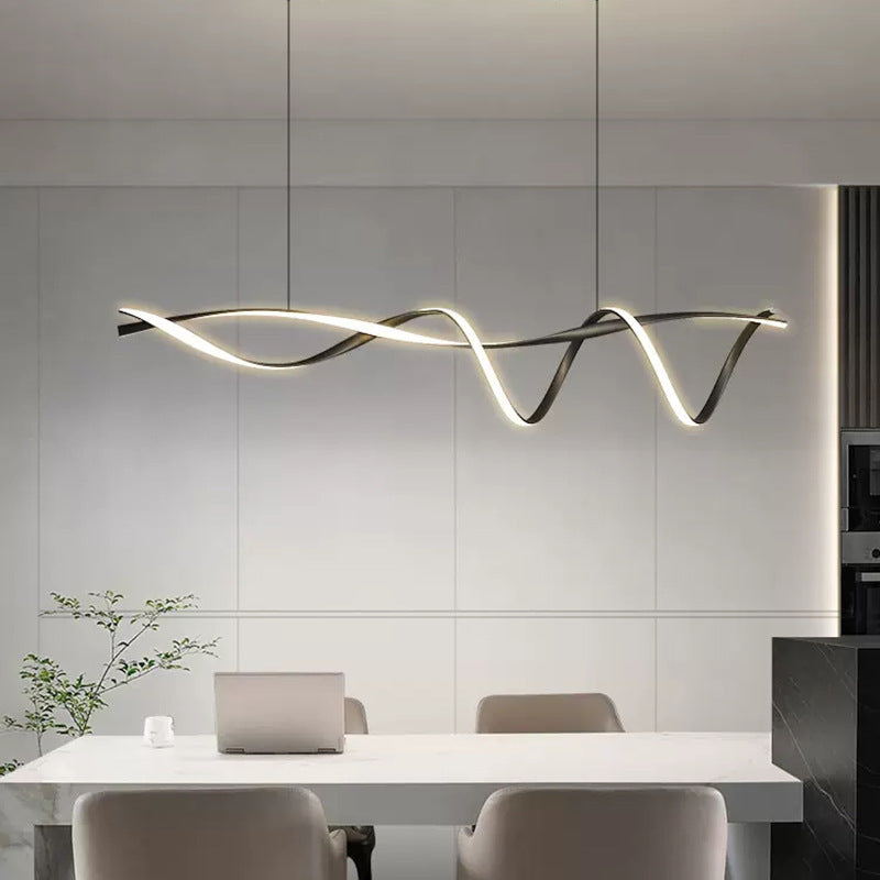 Hanging Linear LED Island Light Black Alloy Adjustable Cable 39-59 Inches for Kitchen Counter Dining Table Modern Minimalist Ceiling Fixture