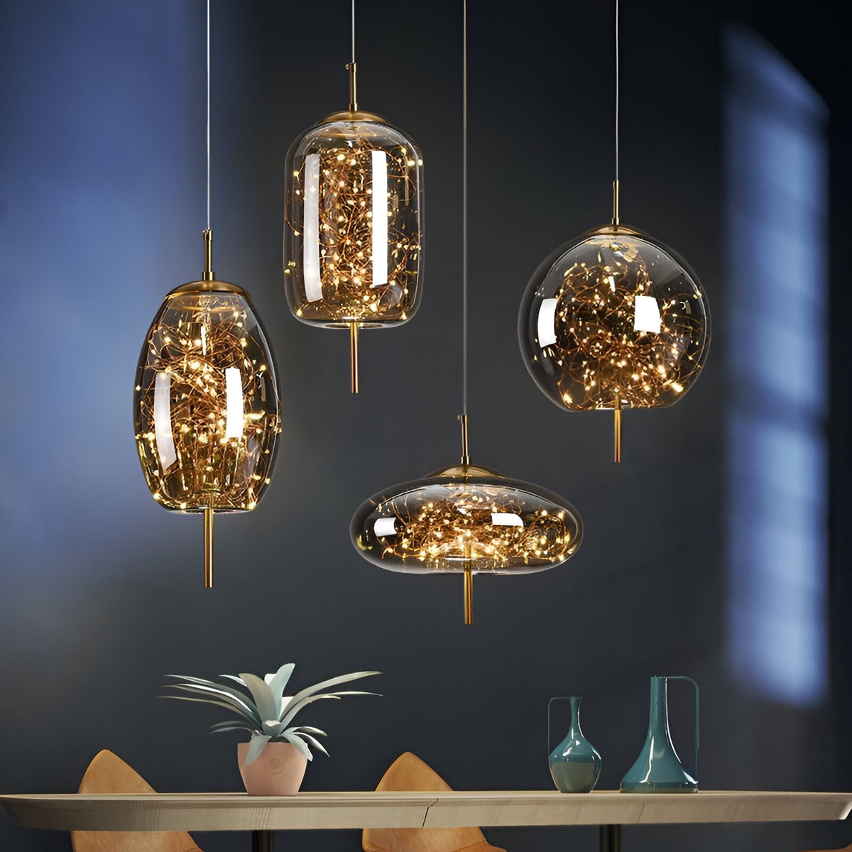 Glass Hanging Fixture with Adjustable Cord for Dining Table & Kitchen Island | Modern Suspended Light in Amber or Gray | Oval Sphere Capsule