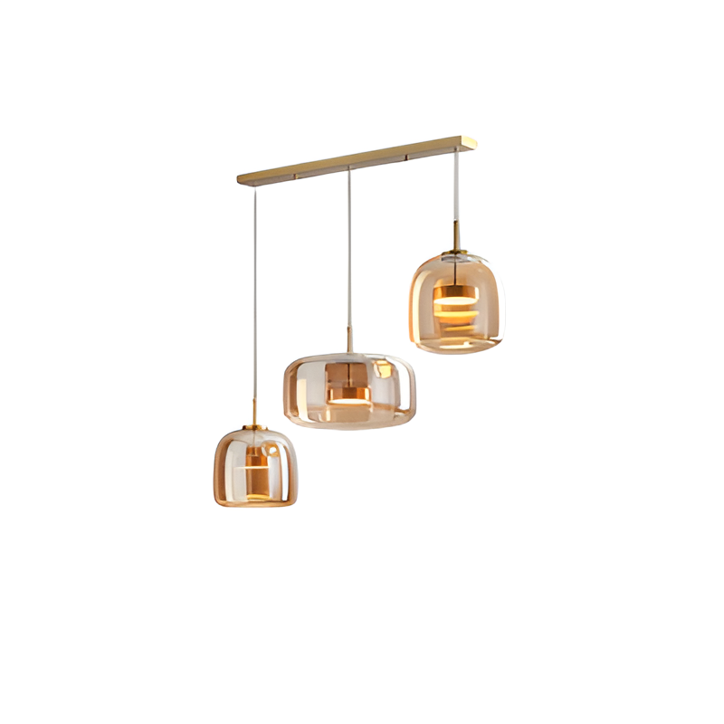 Triple Glass Dome Ceiling Light 15 in Adjustable Height for Kitchen Island Dining Room Modern Hanging Fixture Gray Smoked Finish