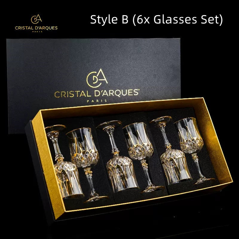 Embossed Gold Accent Wine Glass & Decanter Set with Carrying Case for Elegant Entertaining