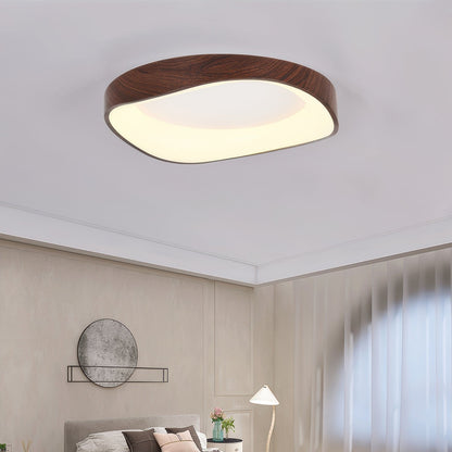 Round Wood Grain Flush Mount LED Light 16-24 Inch Iron Acrylic Fixture for Bedroom Living Room Den Office Scandinavian Minimalist Modern Far