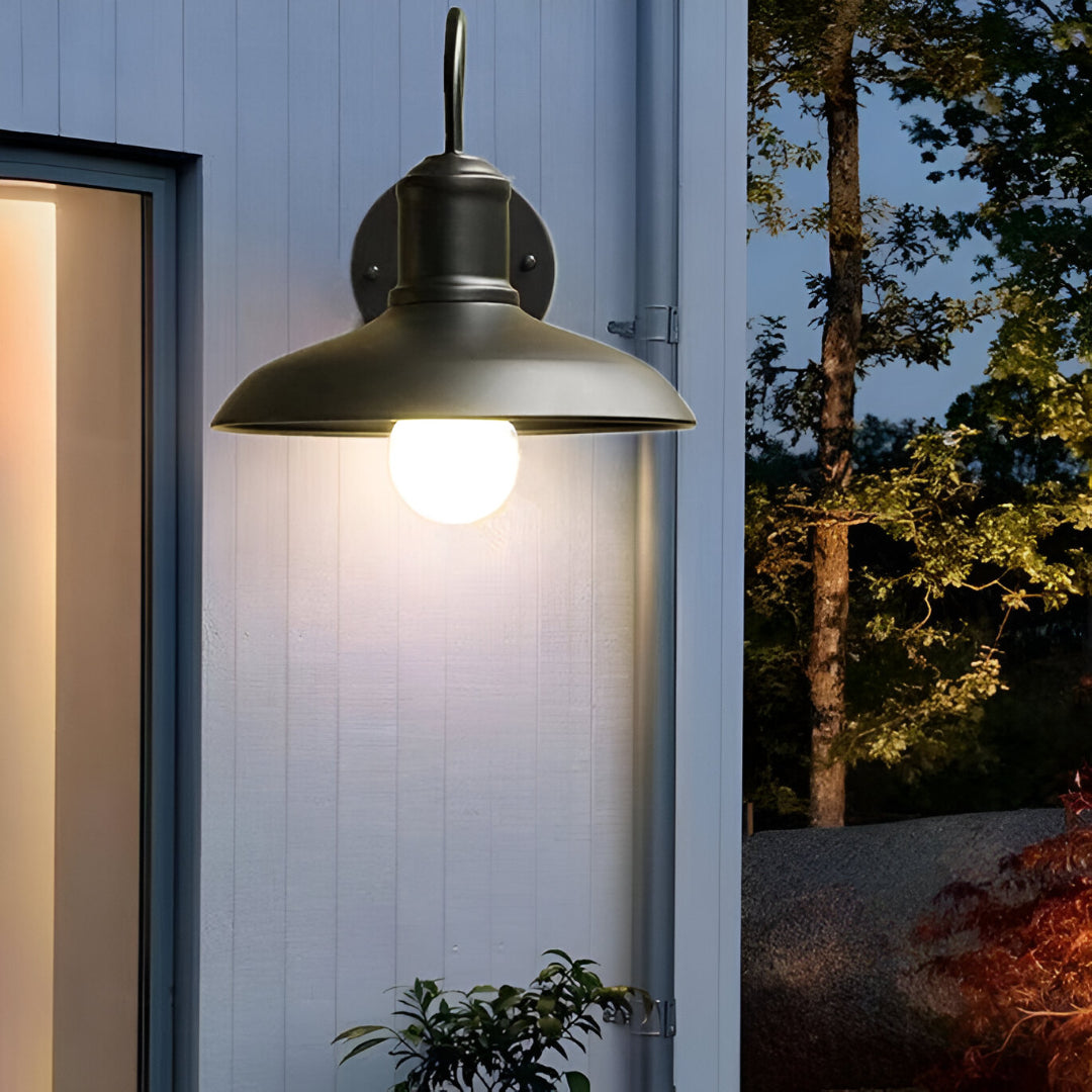 Exterior Iron Sconce Fixture 15 in Black Downlight Bowl Shade for Front Door Patio Walkway Farmhouse Vintage