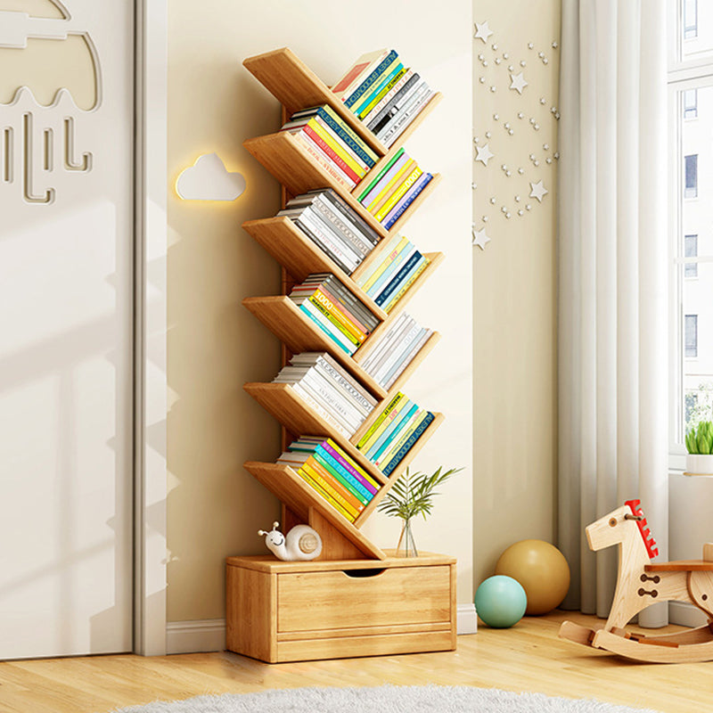 Modern Geometric Storage Tower Shelf Unit 6-12 Open Tiers Walnut Natural Wood for Living Room Study Den Small Spaces
