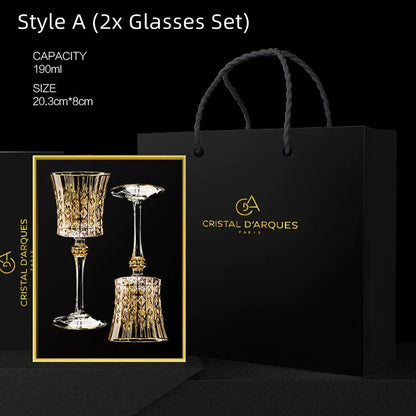 Embossed Gold Accent Wine Glass & Decanter Set with Carrying Case for Elegant Entertaining