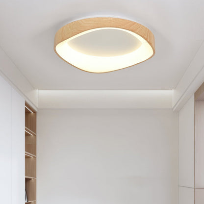Round Wood Grain Flush Mount LED Light 16-24 Inch Iron Acrylic Fixture for Bedroom Living Room Den Office Scandinavian Minimalist Modern Far