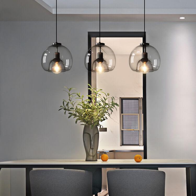 Adjustable Hanging Ceiling Light with Smoked Glass Shade 9 Inch for Dining Room Kitchen Bedroom Modern Dome Fixture Hardwired E26 Base
