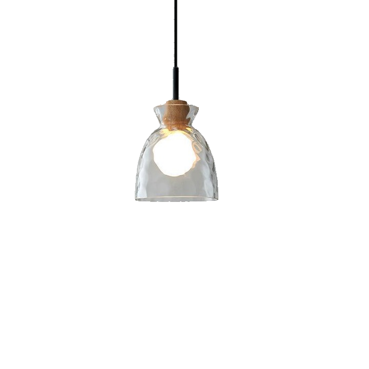 Wood & Glass Drop Light for Counter | Adjustable Height Cord Fixture with Clear Textured Shade | Nordic Style