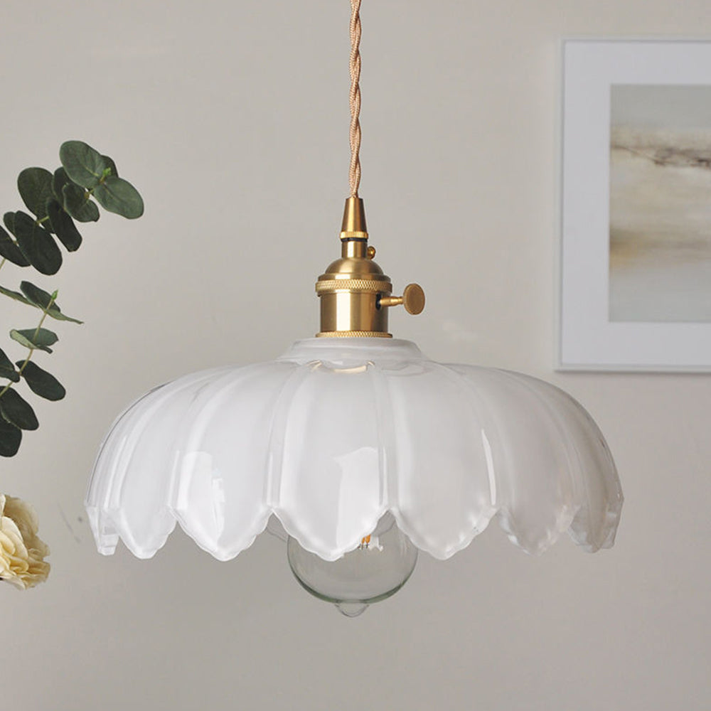 Floral Glass Shade Ceiling Fixture Green 10 Inch Adjustable Cord E27 Socket for Dining Room Kitchen Hallway Vintage Copper Accent Home Light