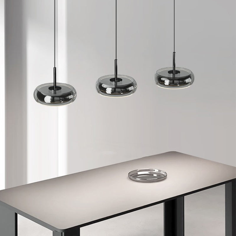 Three-Light Linear Hanging Lamp for Island & Dining Table Black Iron Glass Adjustable Cable 8 in Shade LED Fixture Modern Kitchen Ceiling Li