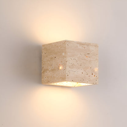 Outdoor LED Sconce Natural Stone Up-Down Light Waterproof Garden Wall Mount Fixture for Patio Entryway Facade 6.3 Inch Travertine Exterior L