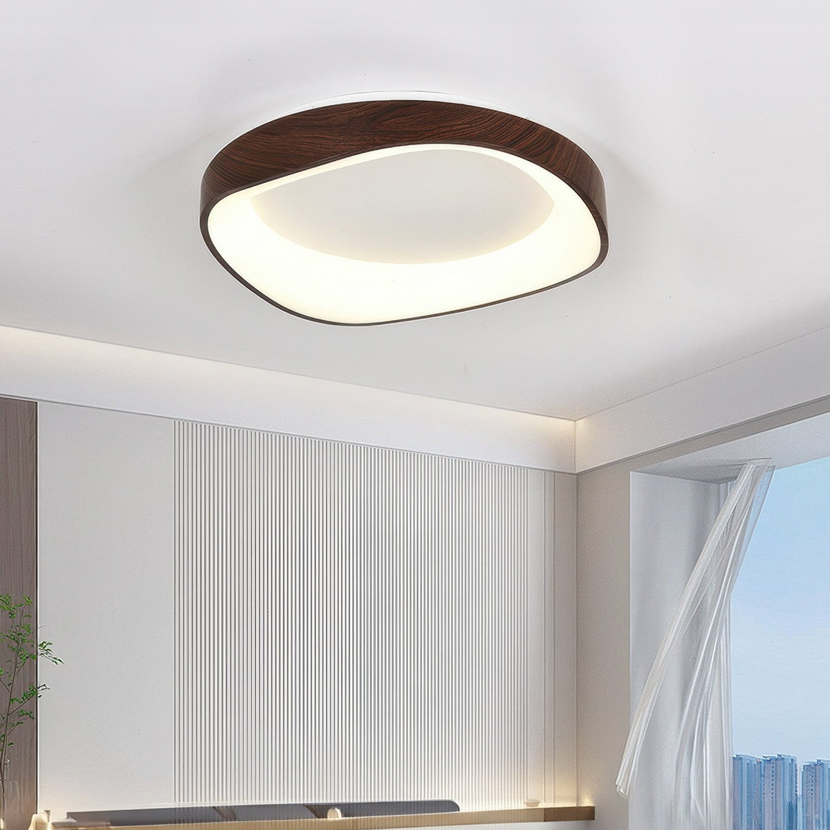 Round Wood Grain Flush Mount LED Light 16-24 Inch Iron Acrylic Fixture for Bedroom Living Room Den Office Scandinavian Minimalist Modern Far