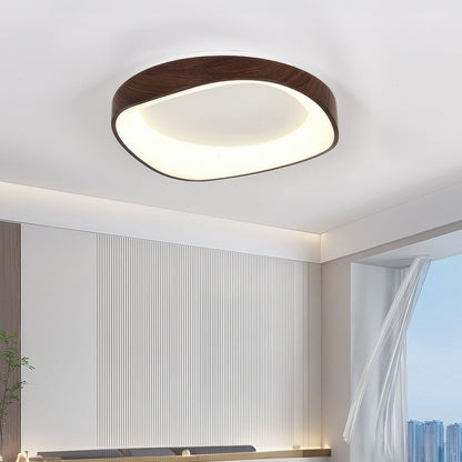 Round Wood Grain Flush Mount LED Light 16-24 Inch Iron Acrylic Fixture for Bedroom Living Room Den Office Scandinavian Minimalist Modern Far