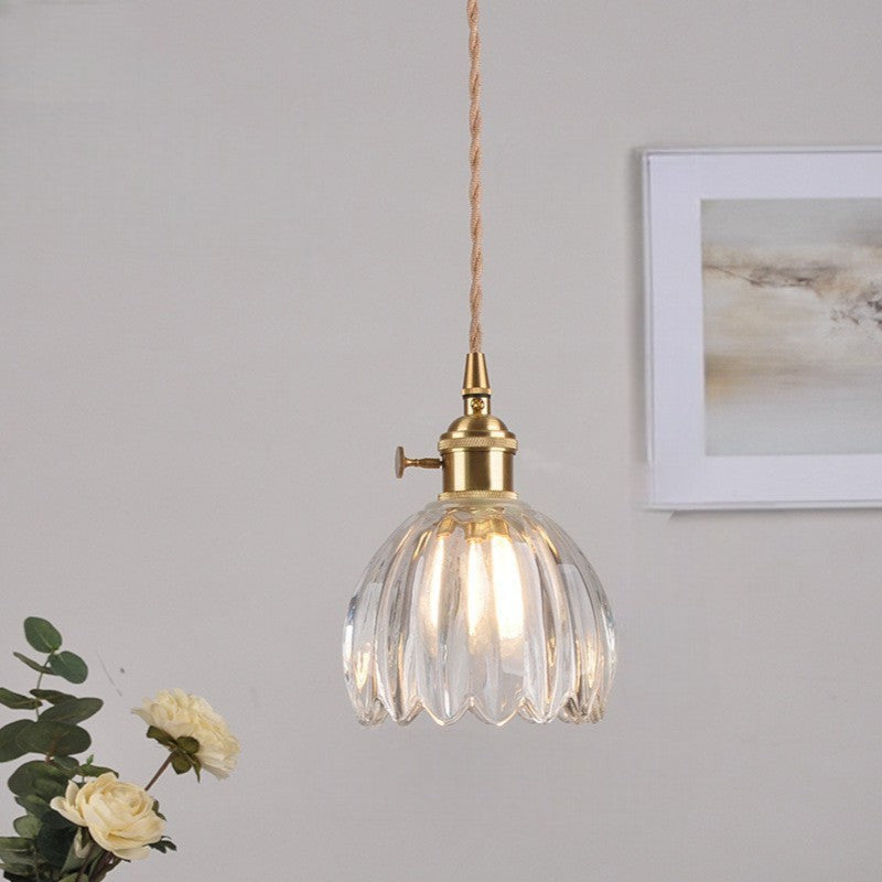 Fluted Glass Hanging Light Fixture 4.7 Inches Compact Globe Pendant Lamp E27 Socket for Kitchen Island Dining Table Bar Counter Ambient Illu