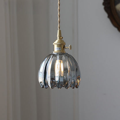 Fluted Glass Hanging Light Fixture 4.7 Inches Compact Globe Pendant Lamp E27 Socket for Kitchen Island Dining Table Bar Counter Ambient Illu