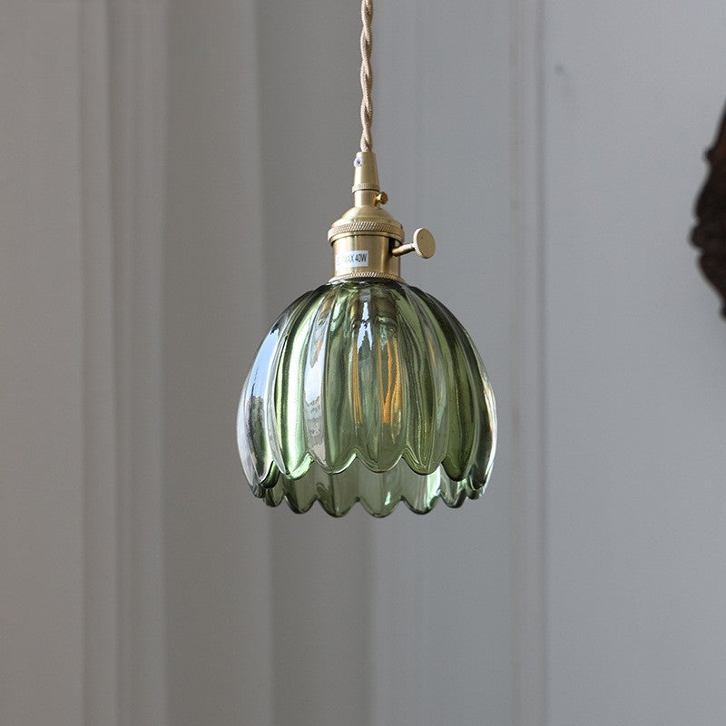 Fluted Glass Hanging Light Fixture 4.7 Inches Compact Globe Pendant Lamp E27 Socket for Kitchen Island Dining Table Bar Counter Ambient Illu