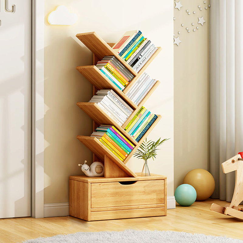 Modern Geometric Storage Tower Shelf Unit 6-12 Open Tiers Walnut Natural Wood for Living Room Study Den Small Spaces