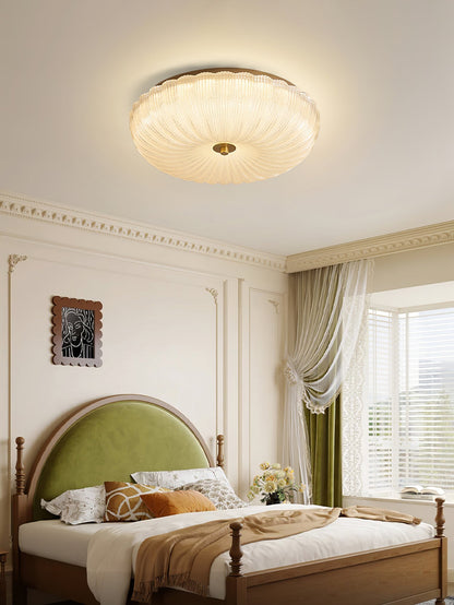 Round Flush Mount LED Ceiling Light Gold Metal Frosted Glass Shade 16 Inch 36W for Bedroom Living Room Kitchen Office Indoor Lighting 3000K