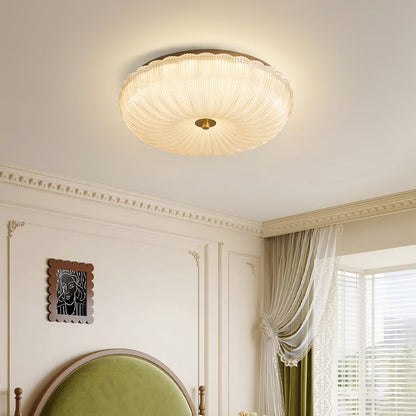 Flush Mount LED Ceiling Light with Textured Glass Shade for Dining Room & Bedroom – Round Halo Design, 8 to 20 Inch Diameter Options, Warm
