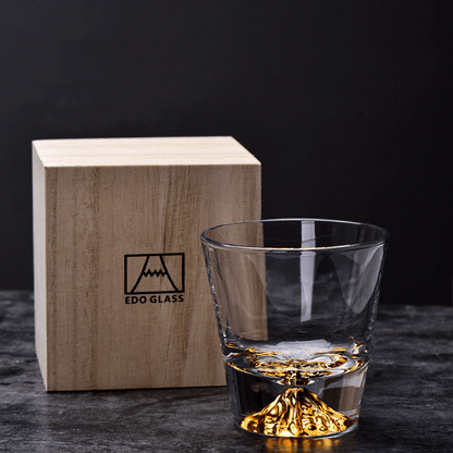 Mountain-Carved Rocks Glass with Wooden Gift Box – Handcut Crystal Tumbler for Spirits & Cocktails