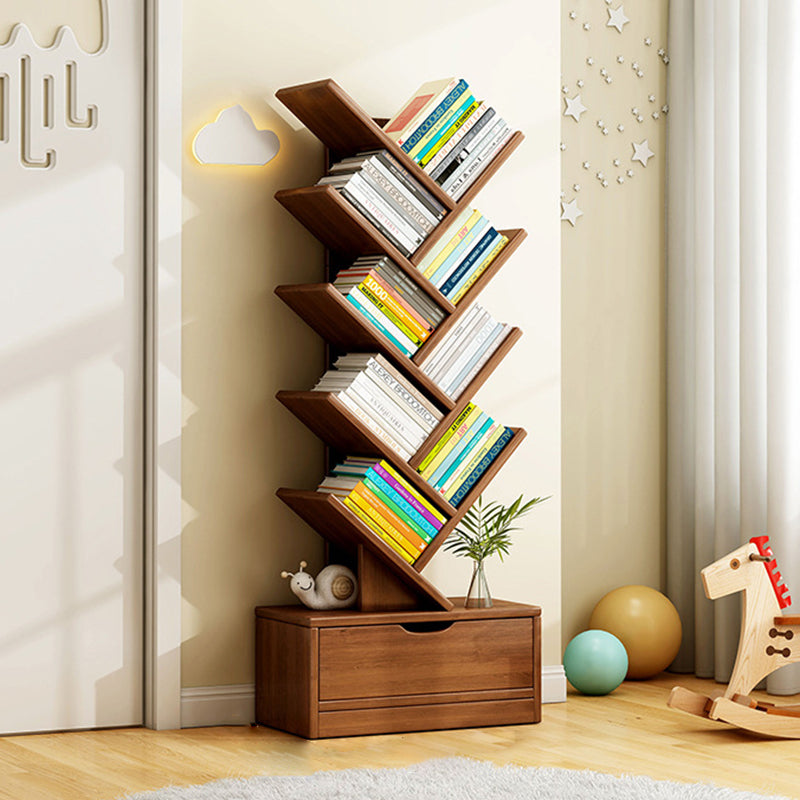 Multi-Tier Wooden Storage Rack 39 in Walnut Finish Open Shelving for Home Office Study Living Room Decorative Display