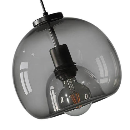Hand-Blown Gray Glass Dome Ceiling Fixture for Dining Room & Kitchen | Modern Single-Bulb Hanging Lamp | UL-Listed Adjustable Cord Light