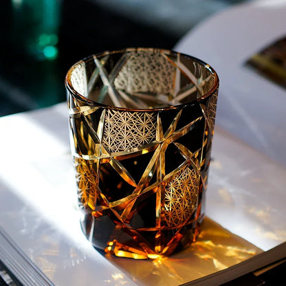 Japanese Cut Crystal Whisky Glass with Gift Box Lightning Pattern Barware for Scotch Bourbon Cocktails Home Bar Décor Artisan Glassware Coll
