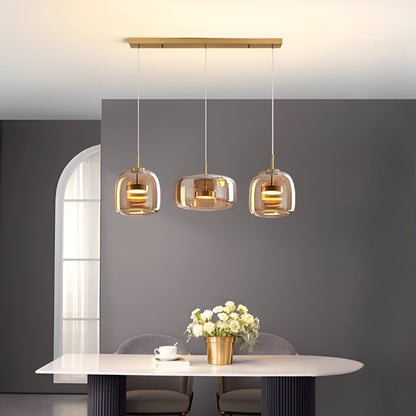 Triple Glass Dome Ceiling Light 15 in Adjustable Height for Kitchen Island Dining Room Modern Hanging Fixture Gray Smoked Finish