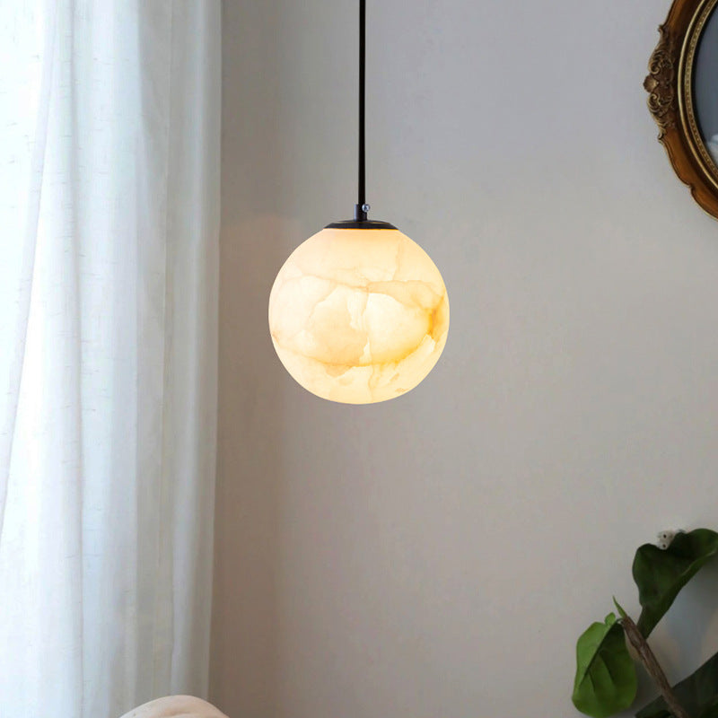 Suspension lumineuse globe en pierre, cordon réglable de 10 à 15 cm, luminaire minimaliste moderne pour chambre, salle à manger, cuisine, salon et entrée