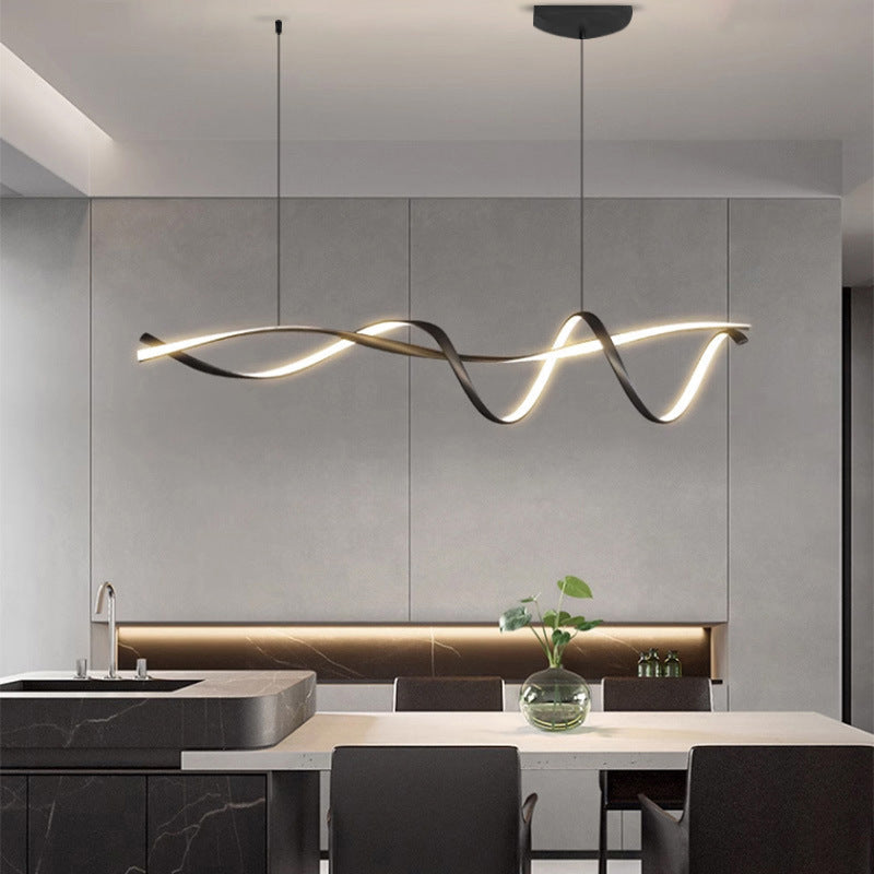 Hanging Linear LED Island Light Black Alloy Adjustable Cable 39-59 Inches for Kitchen Counter Dining Table Modern Minimalist Ceiling Fixture