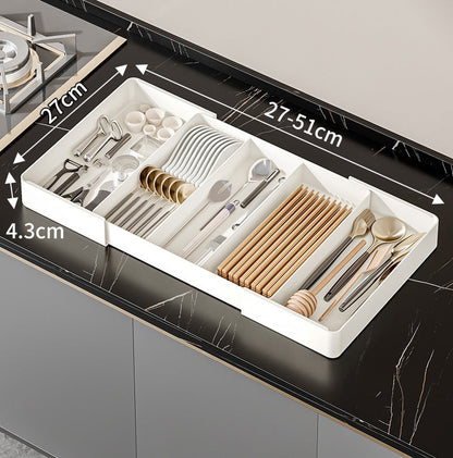 Expandable Drawer Divider Tray for Kitchen Utensils Bathroom Cosmetics Office Supplies Adjustable Compartment Insert for Home Organization