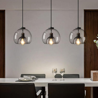 Hand-Blown Gray Glass Dome Ceiling Fixture for Dining Room & Kitchen | Modern Single-Bulb Hanging Lamp | UL-Listed Adjustable Cord Light