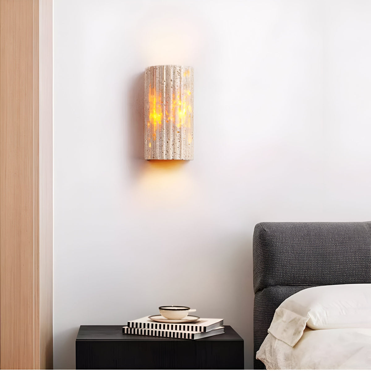 Travertine Sconce Fixture 6.5 Inch Bidirectional Illumination Indoor Outdoor Corridor Entry Facade Architectural Hardscape Garden Terrace Co