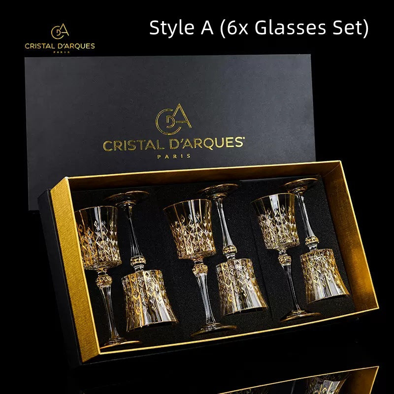 Embossed Gold Accent Wine Glass & Decanter Set with Carrying Case for Elegant Entertaining