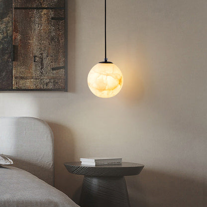 Suspension lumineuse globe en pierre, cordon réglable de 10 à 15 cm, luminaire minimaliste moderne pour chambre, salle à manger, cuisine, salon et entrée