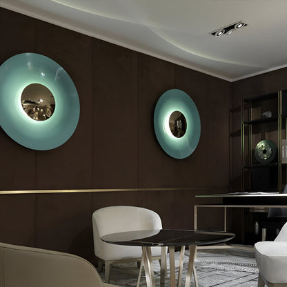 Round Iron LED Wall Sconce 16 in Diameter Ambient Light Fixture Hallway Bedroom Living Room Contemporary Circle Mount