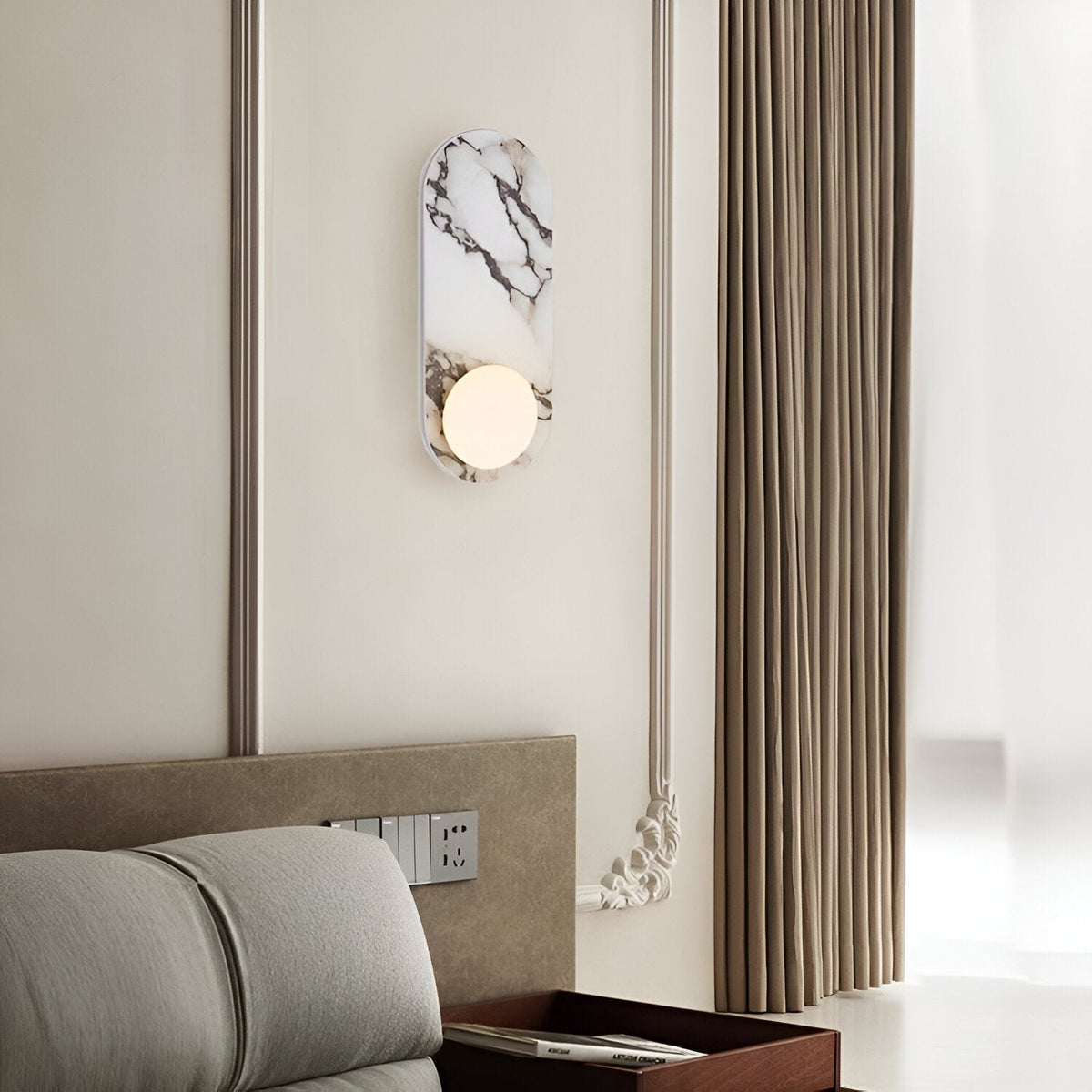 Sculptural Stone & Glass Sconce Light with Warm LED Glow for Hallway Living Room Bedroom Entryway Interior Accent Lighting Modern Minimalist